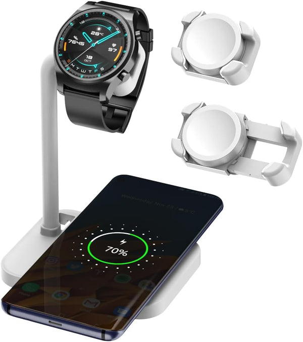 2 in 1 Wireless Charger Stand for Samsung/Apple/Google, Charging Dock for Huawei GT/Samsung Galaxy/Pixel/Garmin