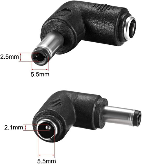 Artilits 2pcs 2.1mm*5.5mm 5.5 2.5mm 12V 5.5 2.1mm Female to * Male, Plug Connector X for CCTV Security Camera, DVR, Car