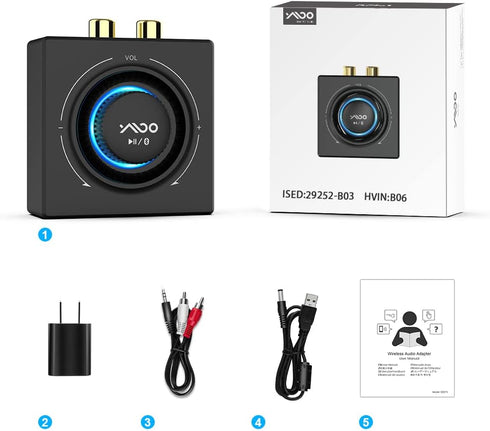 YMOO B06T3 Bluetooth 5.3 Receiver, 100ft RCA Bluetooth Audio Adapter for Home Stereo/Speaker