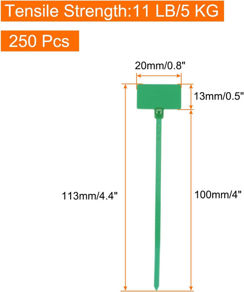 MECCANIXITY 250pcs 4 Inch Marker Cable Zip Ties, Self-Locking Nylon Wraps for Indoor and Outdoor Use, Green