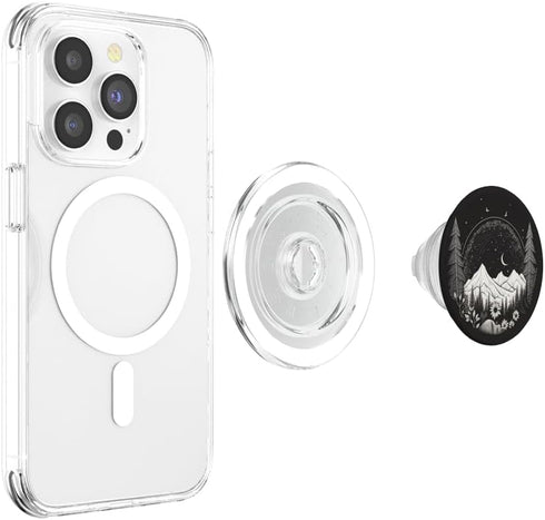Boho Chic Floral Forest Nature Mountain Black White Girls PopSockets MagSafe PopGrip for iPhone
