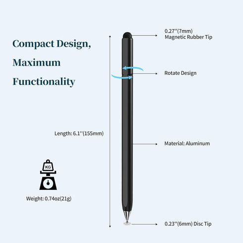2 in 1 Stylus Pen for Touchscreen, High Sensitivity Rotatable Disc Stylus for iPhone, iPad Pro, Samsung Tablets (2-Pack)