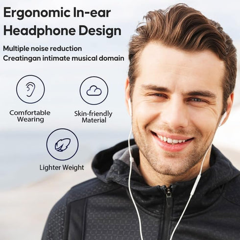 Generic Earbuds Wired in-Ear with Microphone, Ergonomic Design for Secure Fit, Noise Isolation Earphones for Study