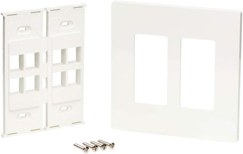 Tripp Lite 8-Port Universal Keystone Double-Gang Wall Plate - 2-Gang Faceplate, Adaptable, White