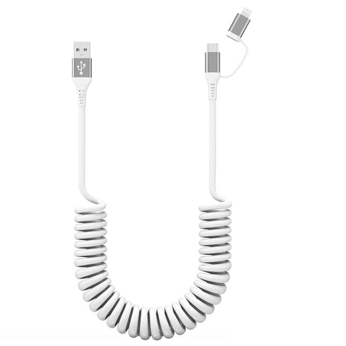 USB C and Lightning Charging Cable 2 in 1, Coiled Fast Charging Cord for Carplay & Android Auto, Multiple Combo
