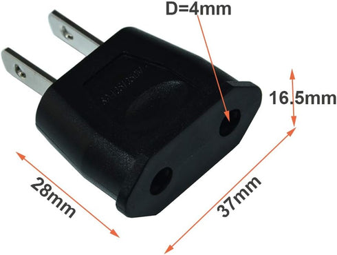 Socket Plug Adapter Europe EU Euro to US Travel Charger AC Power Converter (2PCS, Black)