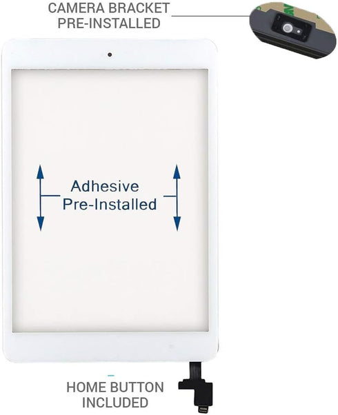 iPad Mini 1/2 Screen Replacement, Touchscreen Digitizer (White) with Home Button, Full Repair Kit