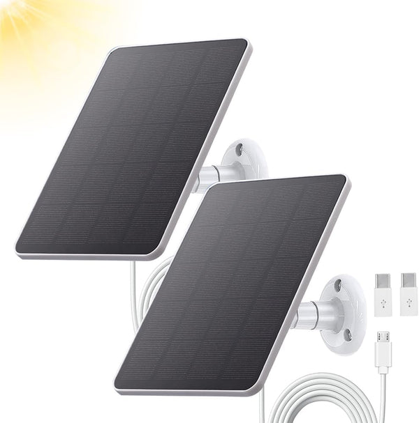 Solar Panel Compatible with WYZE Battery Cam Pro, 2 Pack, 4W with 10ft Micro USB Charging Extension