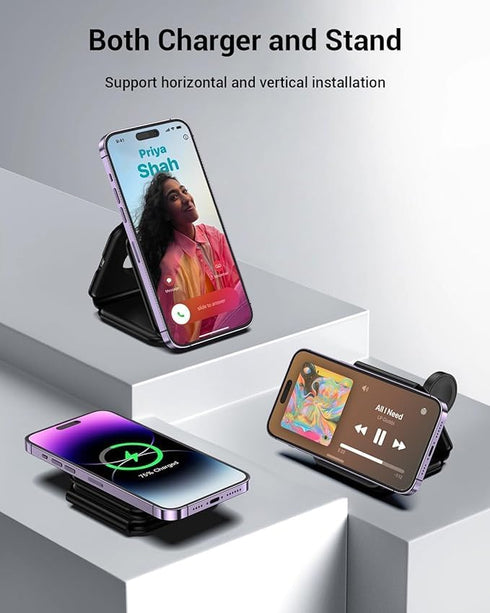 3 in 1 Magnetic Foldable Wireless Charger, Fast Travel Charging Station for iPhone 15/14/13/12 Series, iWatch, Air Pods