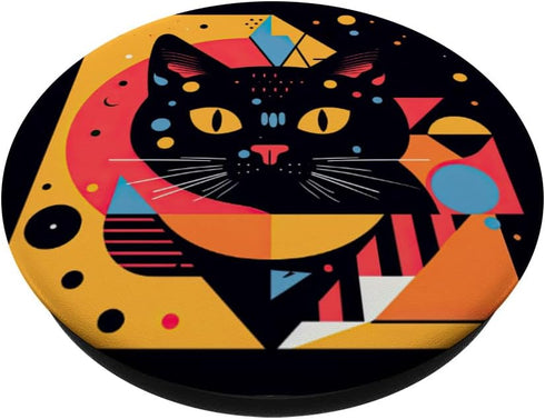 Memphis Aesthetic Cat Art 90s Retro Style Yellow Orange Blue PopSockets Swappable PopGrip