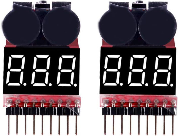2Pack Lipo Battery Voltage Checker Alarm, RC Lipo Battery Voltage Detector with LED Indicator for 1S-8S