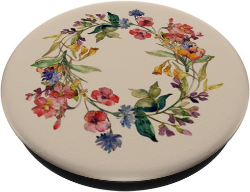 Cute Summer Wildflowers Wreath Design Floral on Beige PopSockets Standard PopGrip