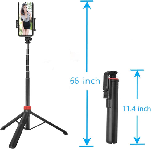 NEWYIHOKJ 66" 66 Tripod for iPhone & Camera, Portable Phone Tripod with Rechargeable Remote Control and Rotate Phone