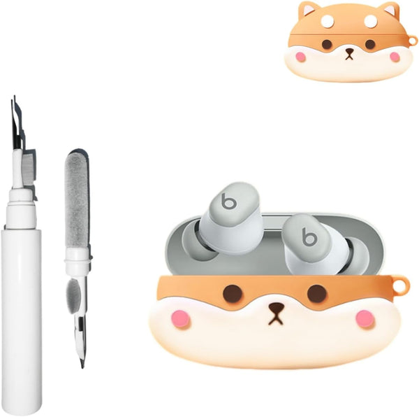 Cute Case for Beats Solo Buds (2024) with Keychain, Soft Silicone Anime Puppy Protective Cartoon Case