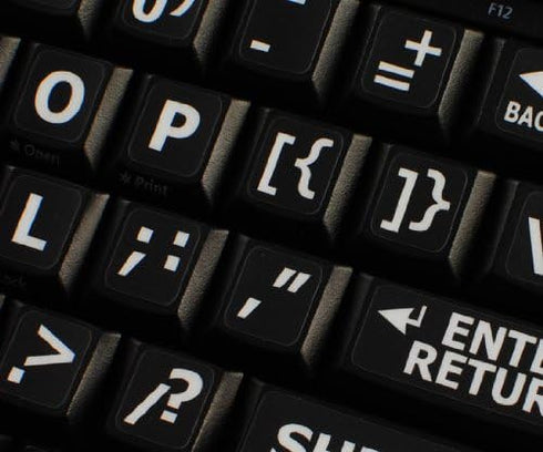 English US Large Letters Keyboard Stickers, Matte Non Transparent, Black Background