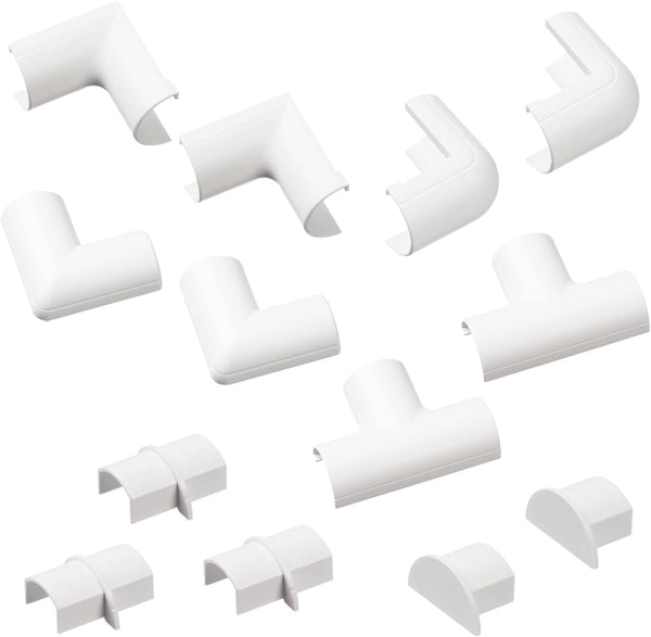 D-Line Small Cable Raceway Accessory Pack, 13 Accessories Included, 0.78in x 0.39in Cord Cover Lengths, White
