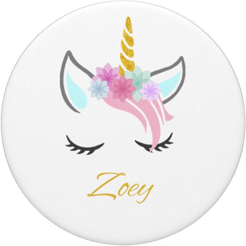 Zoey Name Gift White Personalized Unicorn PopSockets Grip and Stand for Phones and Tablets