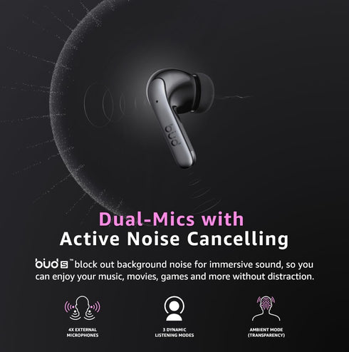 iBUD Buds - Wireless Noise Cancelling Earbuds, 36Hr Playtime, Bluetooth 5.3, IPX5 Waterproof, Secure Comfort Fit, 4