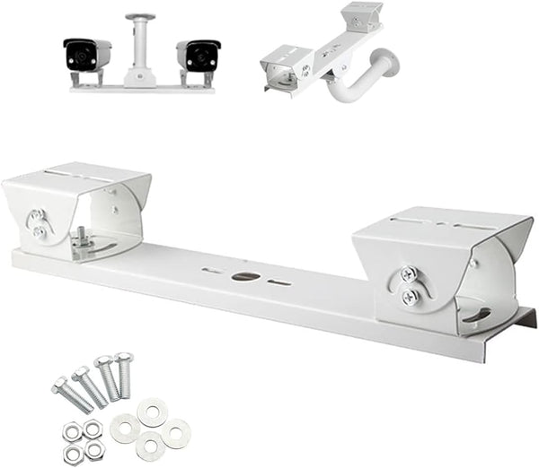 Security Camera Mount Holder for Double Surveillance Camera, Metal Steel One to Two Horizontal Cross Bar Dual Camera