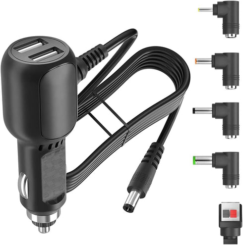 12V Car Charger with 5V Dual USB Ports and 5 Connectors for Radar Detector, Portable Air Pump, 6.6ft Cable