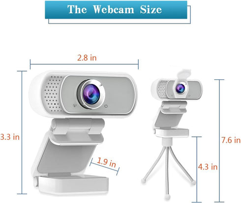 HZQDLN 1080P 110 Webcam for PC, HD Webcam with Microphone, Wide Angle USB Plug & Play - Noise Canceling for Video
