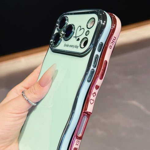 IDweel 17 for iPhone Pro Max Case for Women Girls, Luxury Cute Wave Frame Curly Shape with Love Heart Raised Camera