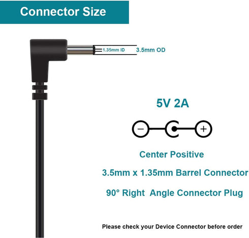 5V 2A AC Power Adapter, Wall Charger Power Adaptor with 3.5mm x 1.35mm Connector for Tablets, CCTV, LED Strip Lights (1)