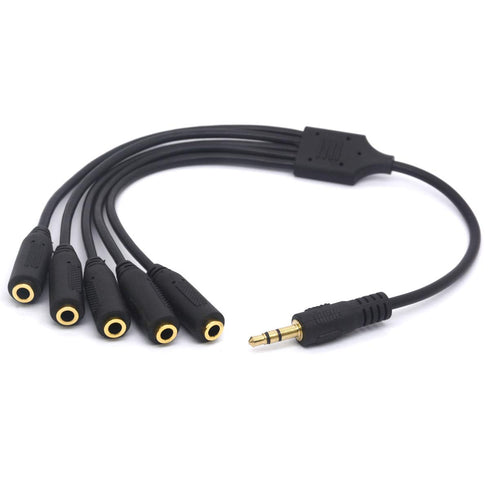 3.5mm Headset Splitter, 5 Way 1/8" 1 Male to 5 Female TRS Stereo Jack Audio Extension Cable Cord