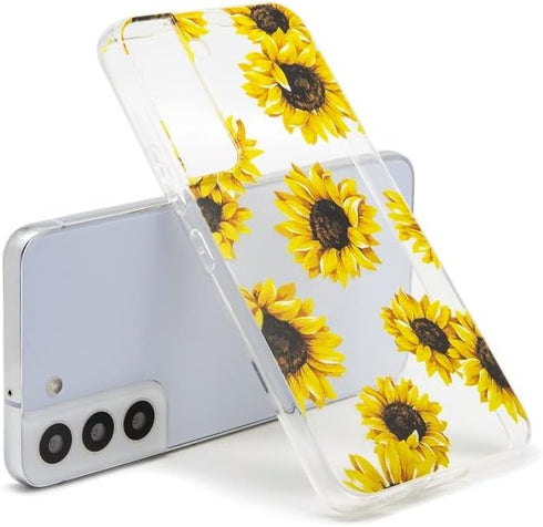 Phone Case for Galaxy S22, Clear Sunflower Pattern Cute Floral Soft TPU Back Cover, 6.1 Inch
