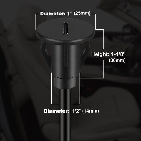 3/4" 3.1 3.1 3ft BATIGE Round Hole Small Type C Car Flush Mount Cable USB C Panel Mount Male to Female Extension Cable