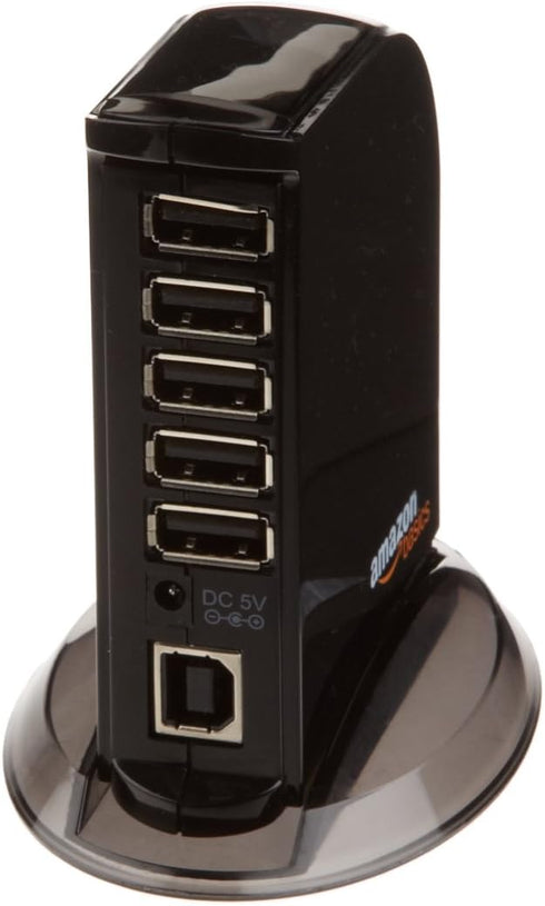 Amazon Basics 7 2.0 5V/4A Port USB Hub Tower with Power Adapter, Plug and Play, Charging Ports, Black