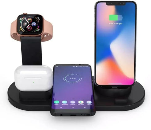 6-in-1 Wireless Charger, Portable Charging Station for Multiple Devices, 15W Fast Charging Pad for Phones, Earbuds, and