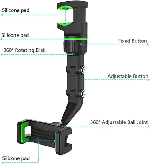 Rotato Grip Cell Phone Holder, Multi-Function Universal Adjustable Auto, Mirror Mount Phone Holder, 360° Car Rearview