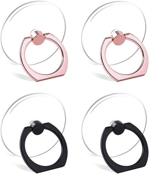 Cell Phone Ring Holder Stand Transparent Finger Grip Loop 360 Degree Rotation (2 Rose Gold 2 Black, Round)