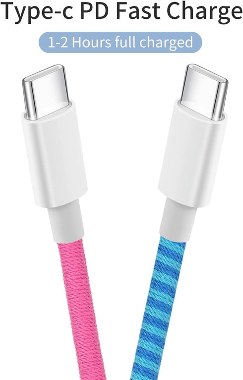 URIZONS 2-Pack Braided USB C Earphones with Mic + USB C to USB C PD Charging Cables, Colorful Earbuds