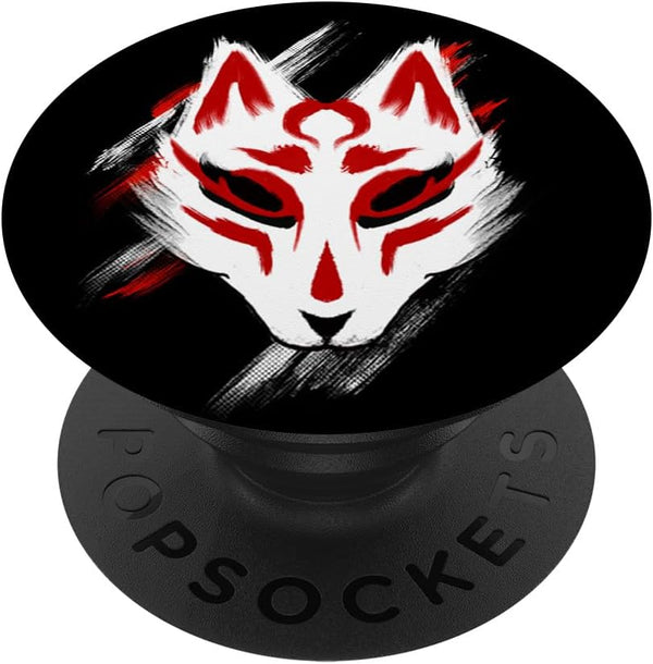 Kitsune mask traditional japanese White fox brush art PopSockets PopGrip: Swappable Grip for Phones & Tablets