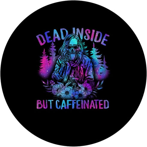 PopSockets Swappable PopGrip - Dead Inside But Caffeinated Coffee Lover Skeleton Caffeine