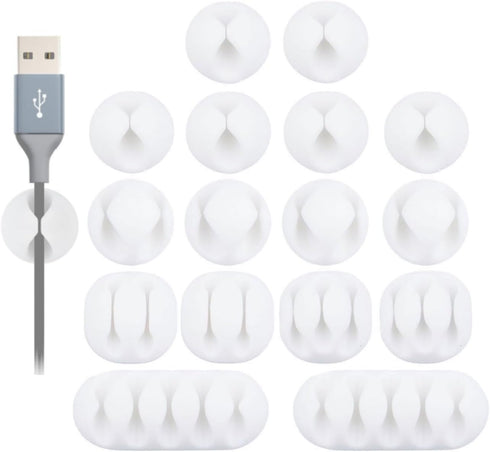 OHill Desk Cable Management, 16 Pack White Self Adhesive Cord Holder Clips for Home Office