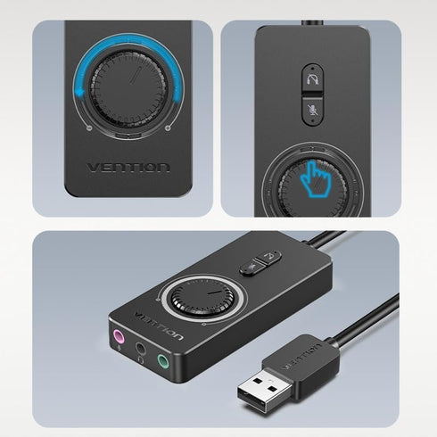 VENTION USB Sound Card, External Stereo Sound Card with Volume Control, USB to 3.5mm Jack Audio Adapter for PC