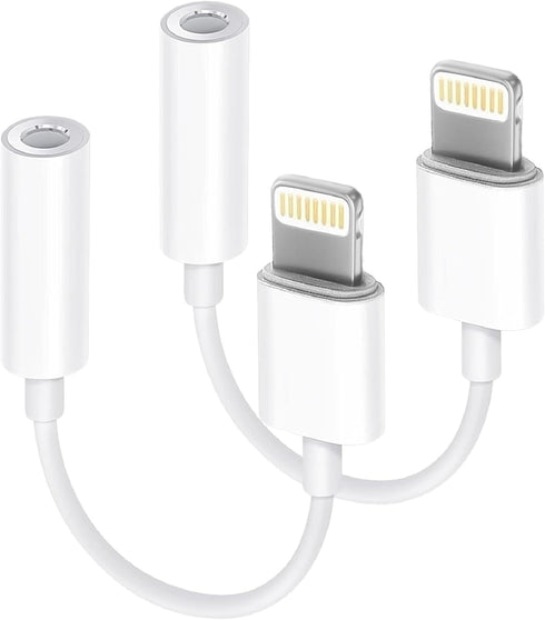 Apple MFi Certified 2 Pack Lightning to 3.5 mm Headphone Jack Adapter for iPhone 14/13/12/11/XR/XS/8/7/iPad.