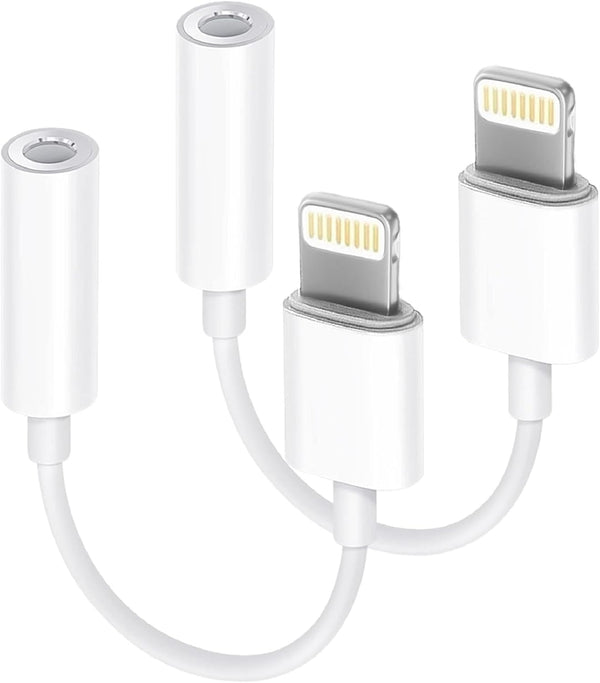 Apple MFi Certified 2 Pack Lightning to 3.5 mm Headphone Jack Adapter for iPhone 14/13/12/11/XR/XS/8/7/iPad.