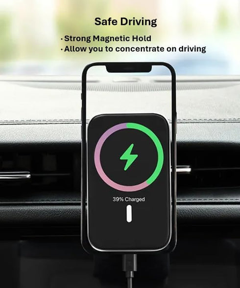 M&S Home 15W Wireless Fast Car Charger, Compatible with MagSafe Devices for iPhone 12/13/14/15, Air Vent Mount
