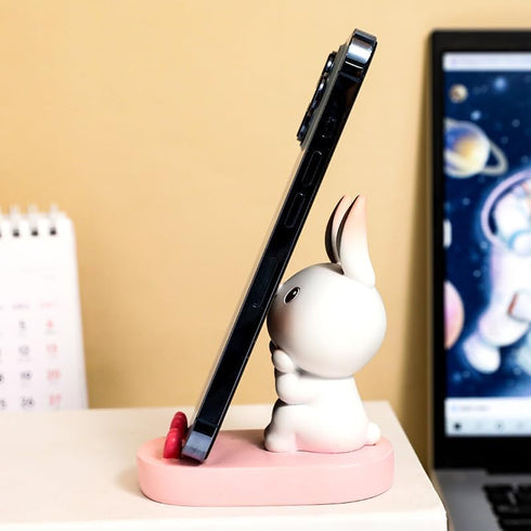 SIQITECHNO Cute Bunny Cell Phone Stand Holder Universal Resin Rabbit Smartphone Stand Desktop Phone Holder Funny Animal