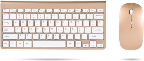 Keyboard Mouse Combo, 2.4GHz Slim Waterproof Keyboard and Mouse Kit for Desktop, Computer, PC(Gold)