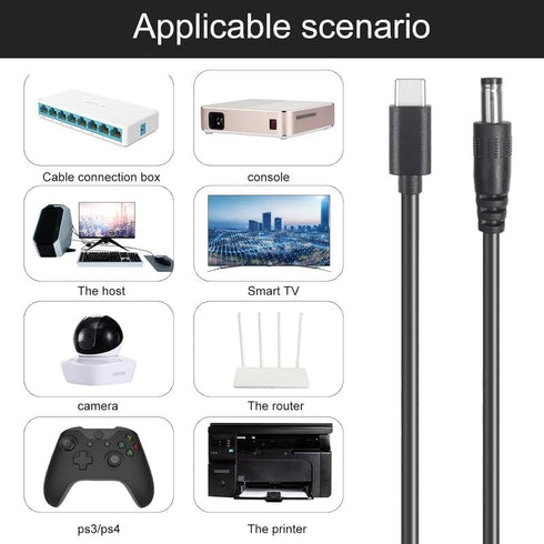 5Ft 12V 3A 5.5x2.5mm 20V USB C to Webcamera Power Cable, DC Adapter USB C Cable Made for GPS, DVR, Webcamera, Speaker