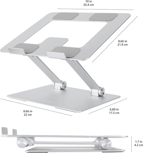 Amazon Basics 15.6 Inch, Sturdy and Portable Ergonomic Laptop Stand for Desk, Height Adjustable Riser with Ventilated