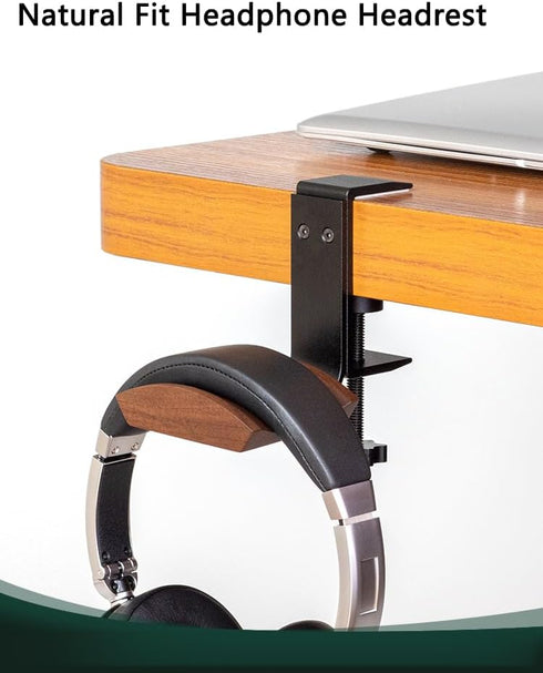 Walnut Headset Holder with Solid Metal, Adjustable Design for All Headphone Sizes - Compatible Headphone Hanger.