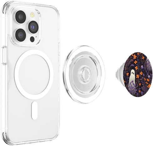 PopSockets MagSafe PopGrip for iPhone - Ghost Halloween Purple Flowers