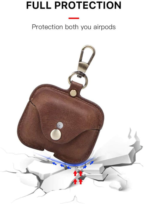 Hiram Leather Case Replacement for Airpods Pro 2019 - Crazy Horse Cowhide Leather Portable Travel Case (Brown)