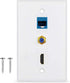 3 Port Wall Plate with Coaxial TV Cable F Type + Cat6 Ethernet + HDMI Keystone Female to Female Jack - White